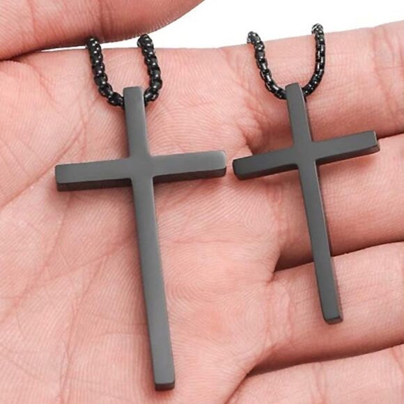 Men’s Black Cross Necklace Choose Size - Picture 1 of 7